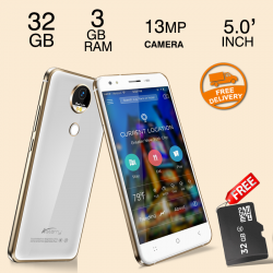 Astarry Sun4, Fingerprint SmartPhone, 4G/LTE, 32GB, Dual Camera, White With 16GB Micro SD Memory Card Free	